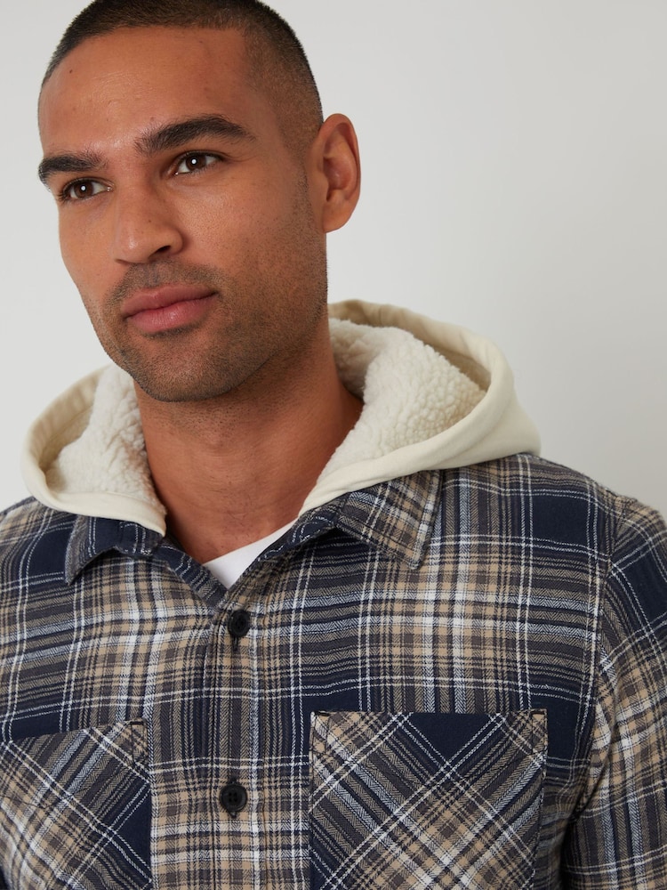 Threadbare Blue Check Quilted Shacket with Borg Lined Hood - Image 4 of 4
