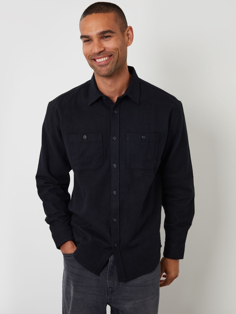 Threadbare Black Cotton Flannel Relaxed Fit Shirt - Image 1 of 4