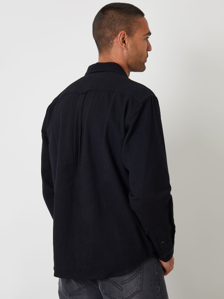 Threadbare Black Cotton Flannel Relaxed Fit Shirt - Image 2 of 4 Threadbare Black Cotton Flannel Relaxed Fit Shirt - Image 2 of 4