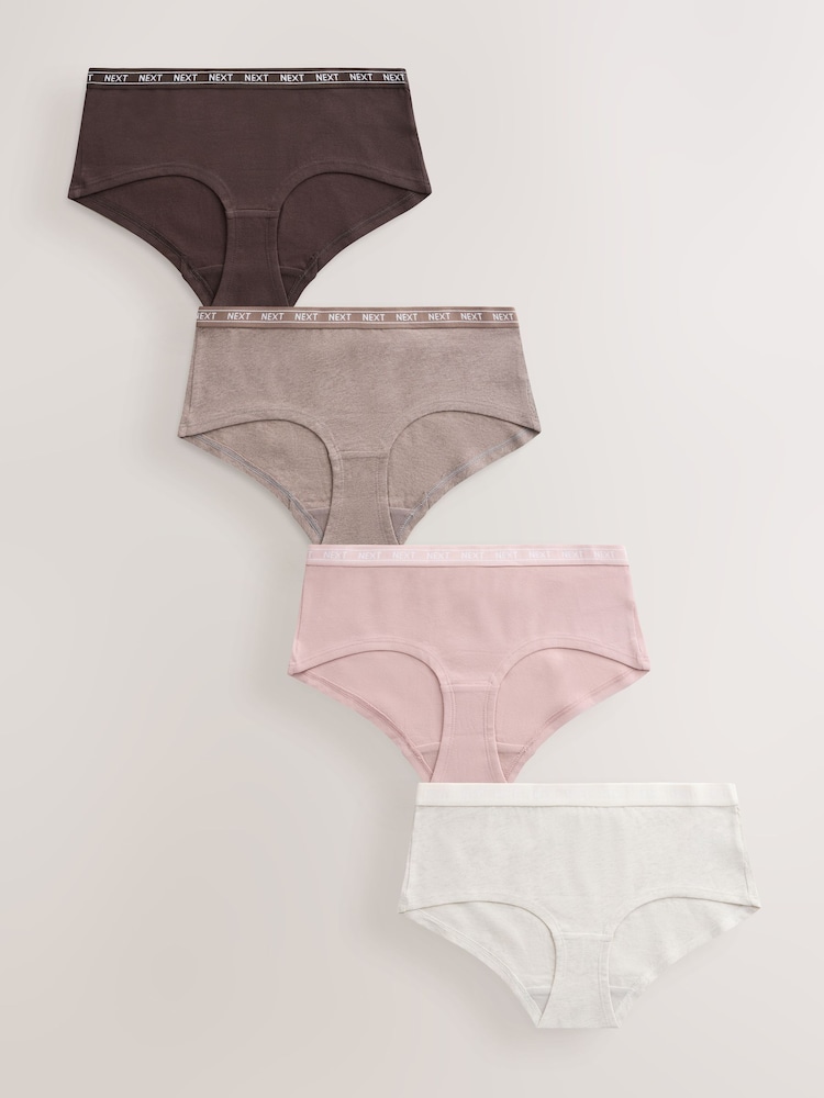 Neutral Marls Short Cotton Logo Knickers 4 Pack - Image 1 of 7