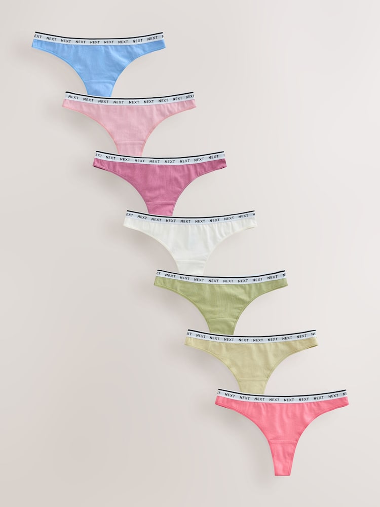 Pastels Thong Cotton Logo Knickers 7 Pack - Image 1 of 10