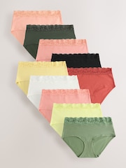 Peach Pink Midi Cotton and Lace Knickers 10 Pack - Image 1 of 17