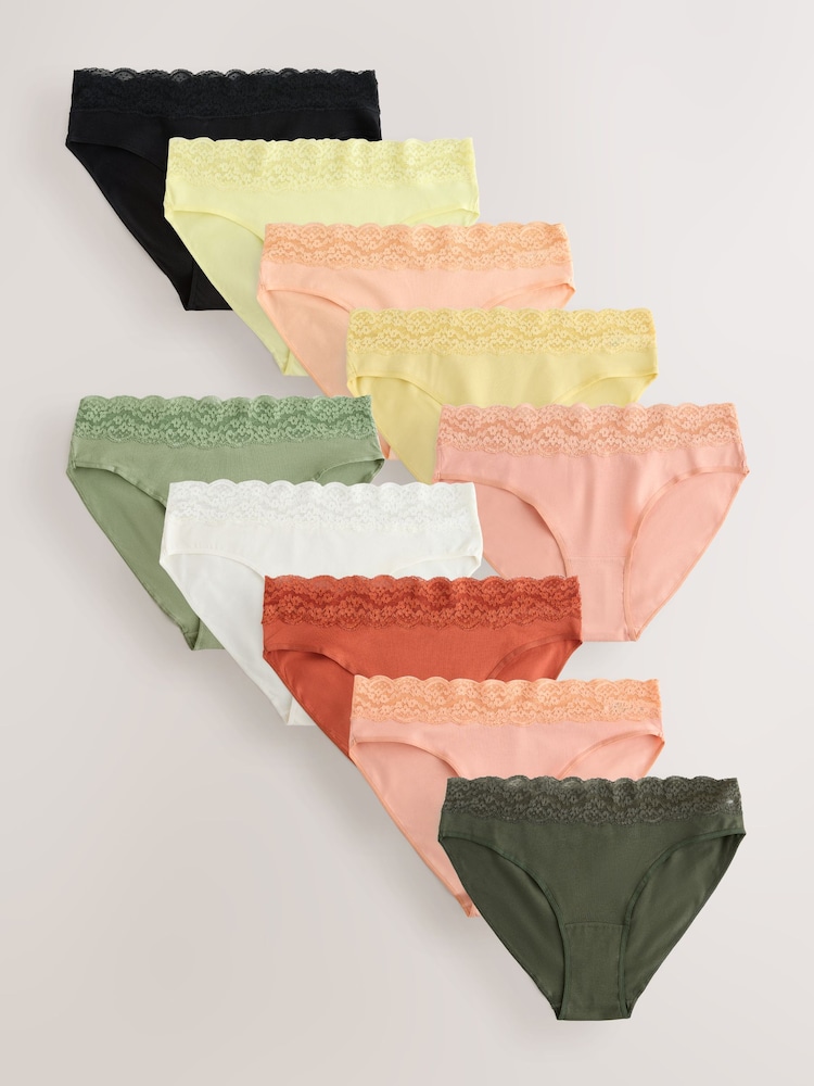 وردي مشمشي - مجموعة سراويل داخلية من القطن والدانتيل من 10 قطع - صورة 1 من 16
