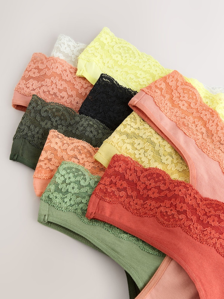 Green/Pink/Yellow Thong Cotton and Lace Knickers 10 Pack - Image 16 of 16 Green/Pink/Yellow Thong Cotton and Lace Knickers 10 Pack - Image 16 of 16