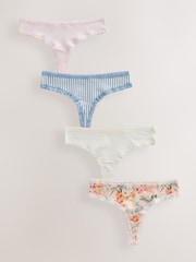 Floral Thong Cotton and Lace Knickers 4 Pack - Image 1 of 7