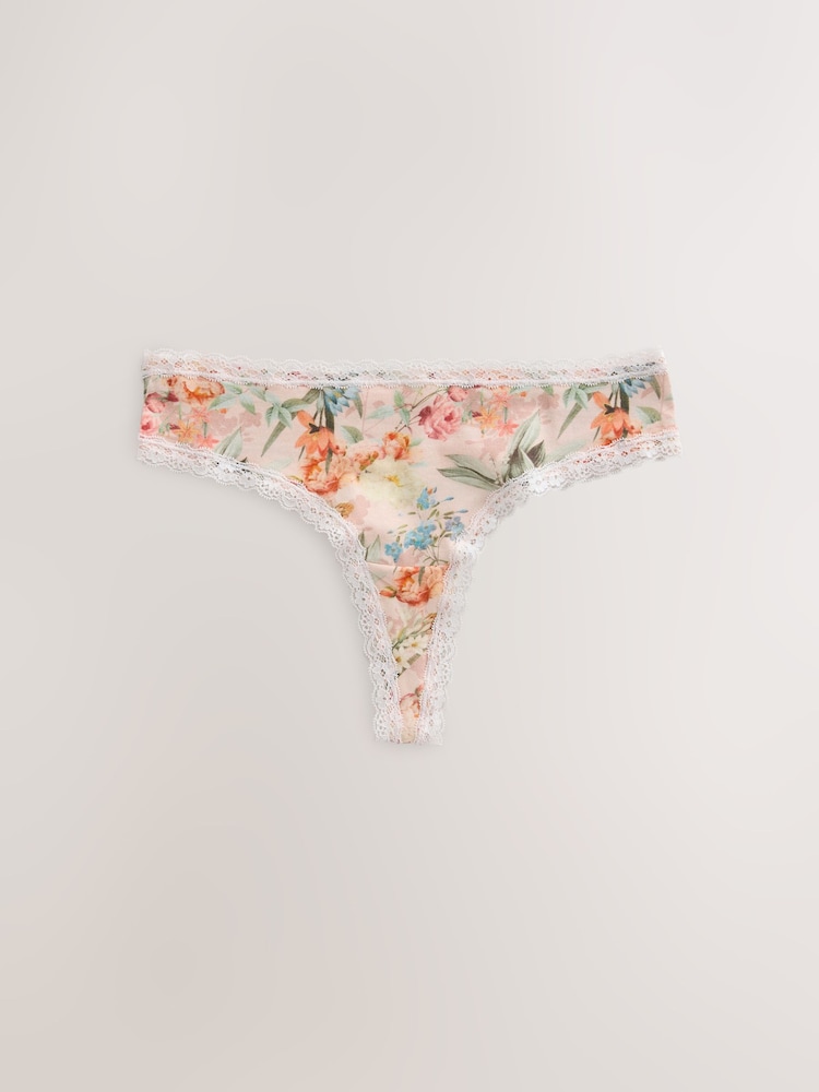 Floral Thong Cotton and Lace Knickers 4 Pack - Image 2 of 7