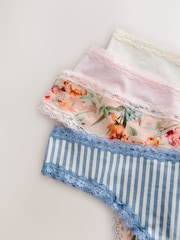 Floral Thong Cotton and Lace Knickers 4 Pack - Image 6 of 7