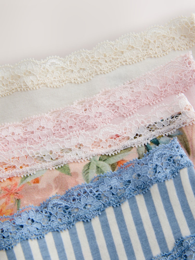 Floral Thong Cotton and Lace Knickers 4 Pack - Image 7 of 7