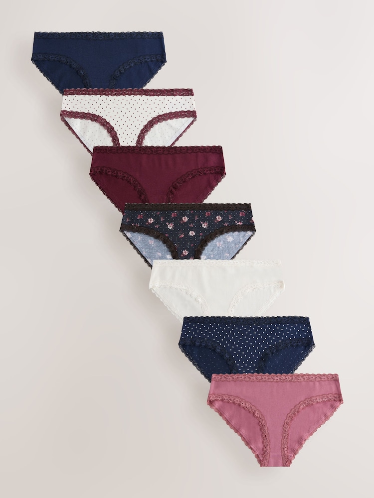 أسود مورّد/توتي - حزمة سراويل داخلية من 7 قطع مصنوعة من القطن والدانتيل - صورة 1 من 10 أسود مورّد/توتي - حزمة سراويل داخلية من 7 قطع مصنوعة من القطن والدانتيل - صورة 1 من 10