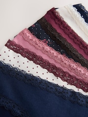 أسود مورّد/توتي - حزمة سراويل داخلية من 7 قطع مصنوعة من القطن والدانتيل - صورة 10 من 10