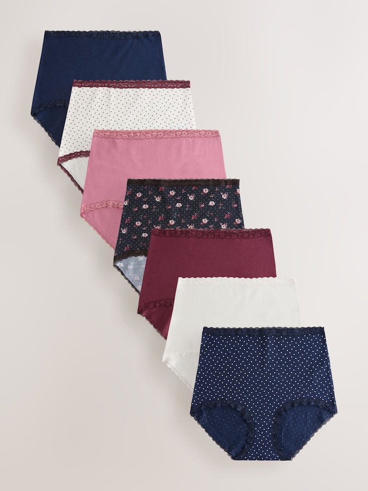 Black Floral/Berry Full Brief Cotton and Lace Knickers 7 Pack - Image 1 of 10 Black Floral/Berry Full Brief Cotton and Lace Knickers 7 Pack - Image 1 of 10