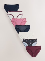 Black Floral/Berry High Leg Cotton and Lace Knickers 7 Pack - Image 1 of 10