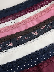 Black Floral/Berry High Leg Cotton and Lace Knickers 7 Pack - Image 10 of 10