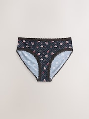 Black Floral/Berry High Leg Cotton and Lace Knickers 7 Pack - Image 6 of 10