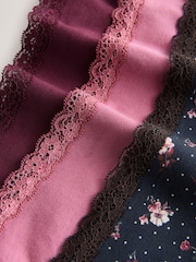 Black Floral/Berry High Leg Cotton and Lace Knickers 7 Pack - Image 9 of 10
