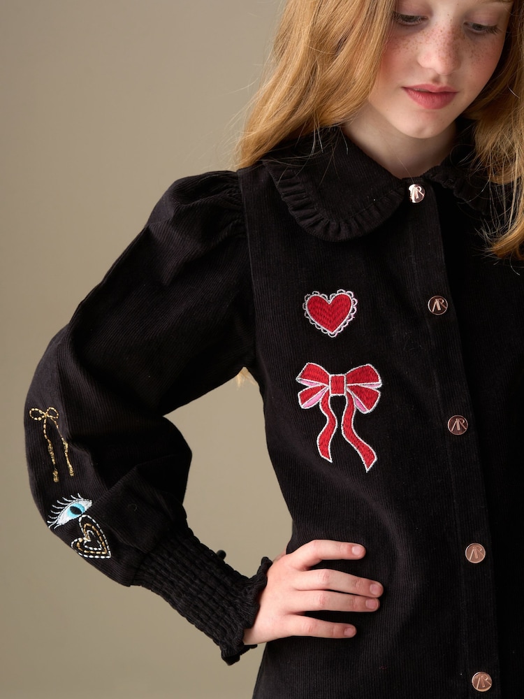 Angel & Rocket Black Connie Embroidered Cord Shirt Dress - Image 2 of 7
