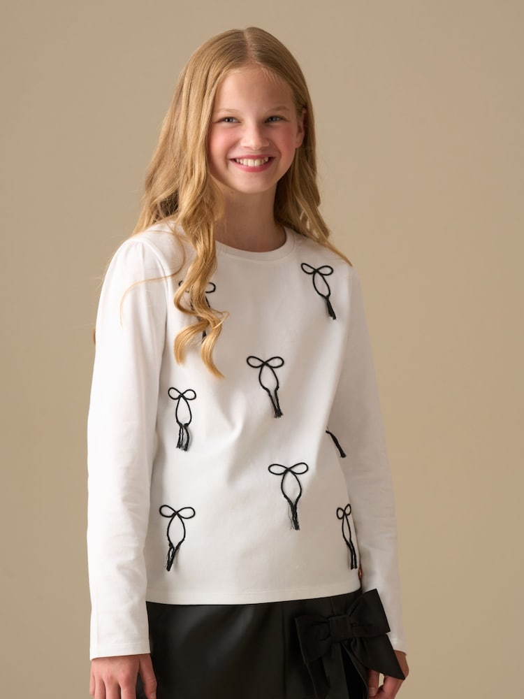 Angel & Rocket White Imogen Embroidered Bow Long Sleeve Top - Image 2 of 8 Angel & Rocket White Imogen Embroidered Bow Long Sleeve Top - Image 2 of 8