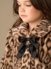 Angel & Rocket Brown Corine Leopard Print Fur Bow Coat - Image 5 of 8