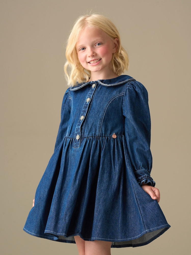 chinese dress ladies Denim Wrap Midi Dress with Pleated Side Panel, M main image 1