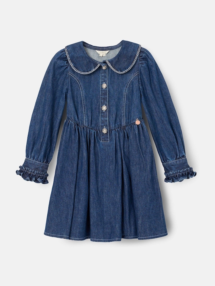 open lace back dress Round Neck Pleated Loose Solid Color Casual Plus Size Denim Dress main image 0