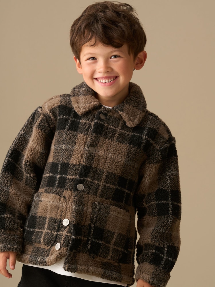Angel & Rocket Brown Braxton Polar Fleece Plaid Shacket - Image 1 of 8 Angel & Rocket Brown Braxton Polar Fleece Plaid Shacket - Image 1 of 8