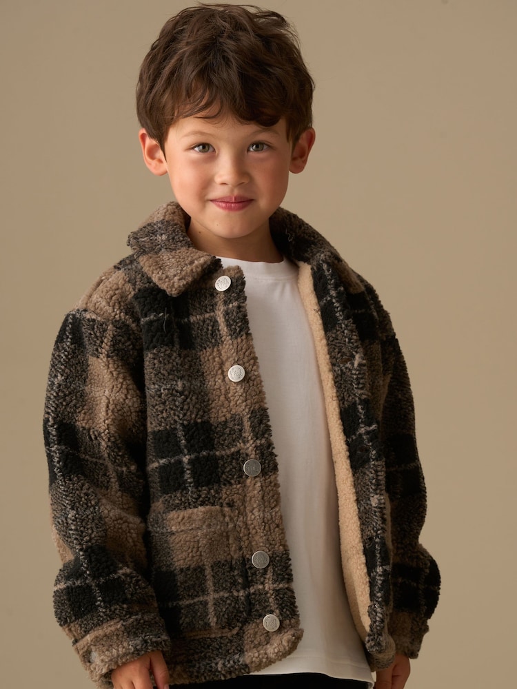 Angel & Rocket Brown Braxton Polar Fleece Plaid Shacket - Image 2 of 8 Angel & Rocket Brown Braxton Polar Fleece Plaid Shacket - Image 2 of 8