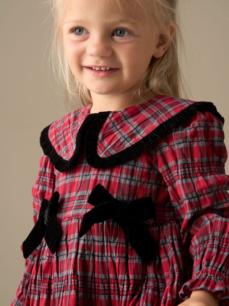 Angel & Rocket Red Fia Frill Collar Tartan Bow Dress - Image 2 of 7