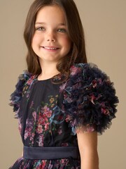 Angel & Rocket Blue Florence Navy Ruffle Mesh Sleeve Dress - Image 3 of 9