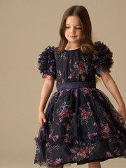Angel & Rocket Blue Florence Navy Ruffle Mesh Sleeve Dress - Image 4 of 9