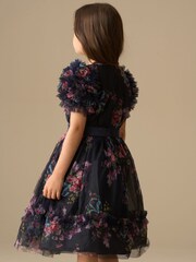 Angel & Rocket Blue Florence Navy Ruffle Mesh Sleeve Dress - Image 5 of 9