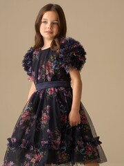Angel & Rocket Blue Florence Navy Ruffle Mesh Sleeve Dress - Image 6 of 9