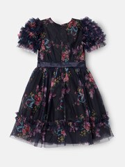 Angel & Rocket Blue Florence Navy Ruffle Mesh Sleeve Dress - Image 8 of 9