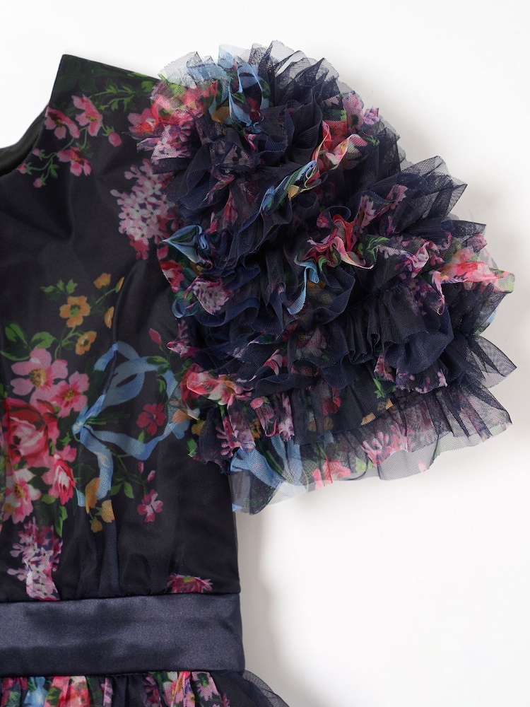 Angel & Rocket Blue Florence Navy Ruffle Mesh Sleeve Dress - Image 9 of 9