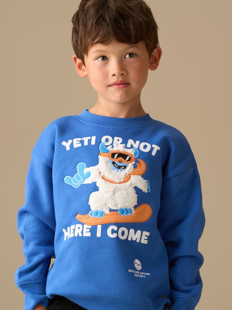 Angel & Rocket Blue Nicolas Seasonal Print Sweatshirt - Image 1 of 7 Angel & Rocket Blue Nicolas Seasonal Print Sweatshirt - Image 1 of 7