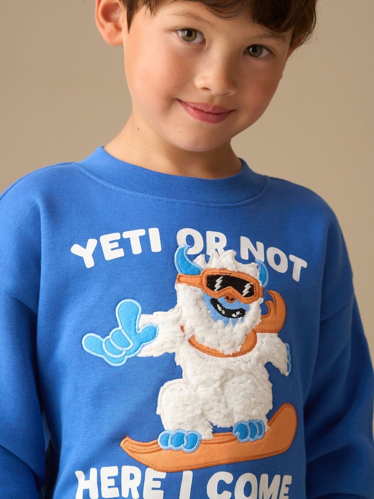 Angel & Rocket Blue Nicolas Seasonal Print Sweatshirt - Image 2 of 7 Angel & Rocket Blue Nicolas Seasonal Print Sweatshirt - Image 2 of 7