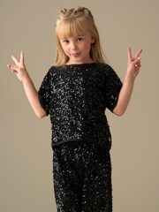 Angel & Rocket Black Leona Black Sequin Top - Image 4 of 7