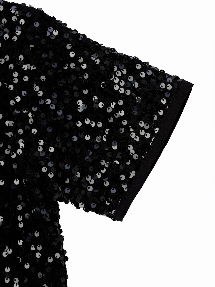 Angel & Rocket Black Leona Black Sequin Top - Image 7 of 7 Angel & Rocket Black Leona Black Sequin Top - Image 7 of 7