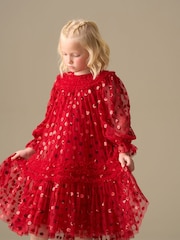 أحمر - Angel & Rocket Verity Ruffle Mesh Dress - صورة 1 من 8