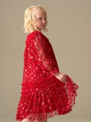 أحمر - Angel & Rocket Verity Ruffle Mesh Dress - صورة 2 من 8