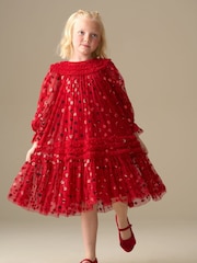 أحمر - Angel & Rocket Verity Ruffle Mesh Dress - صورة 3 من 8