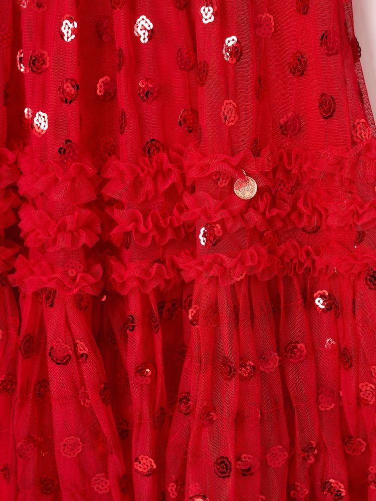 أحمر - Angel & Rocket Verity Ruffle Mesh Dress - صورة 8 من 8