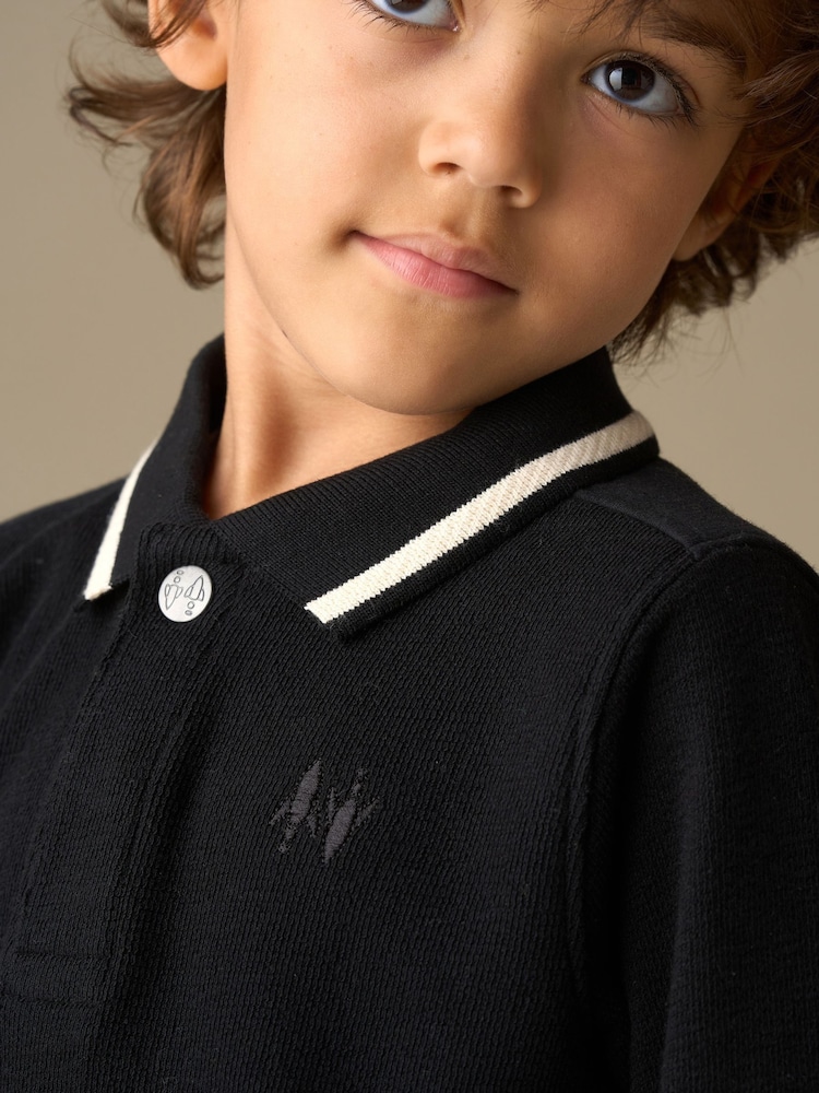 Angel & Rocket Black Tucker Tipped Polo Shirt - Image 2 of 6 Angel & Rocket Black Tucker Tipped Polo Shirt - Image 2 of 6