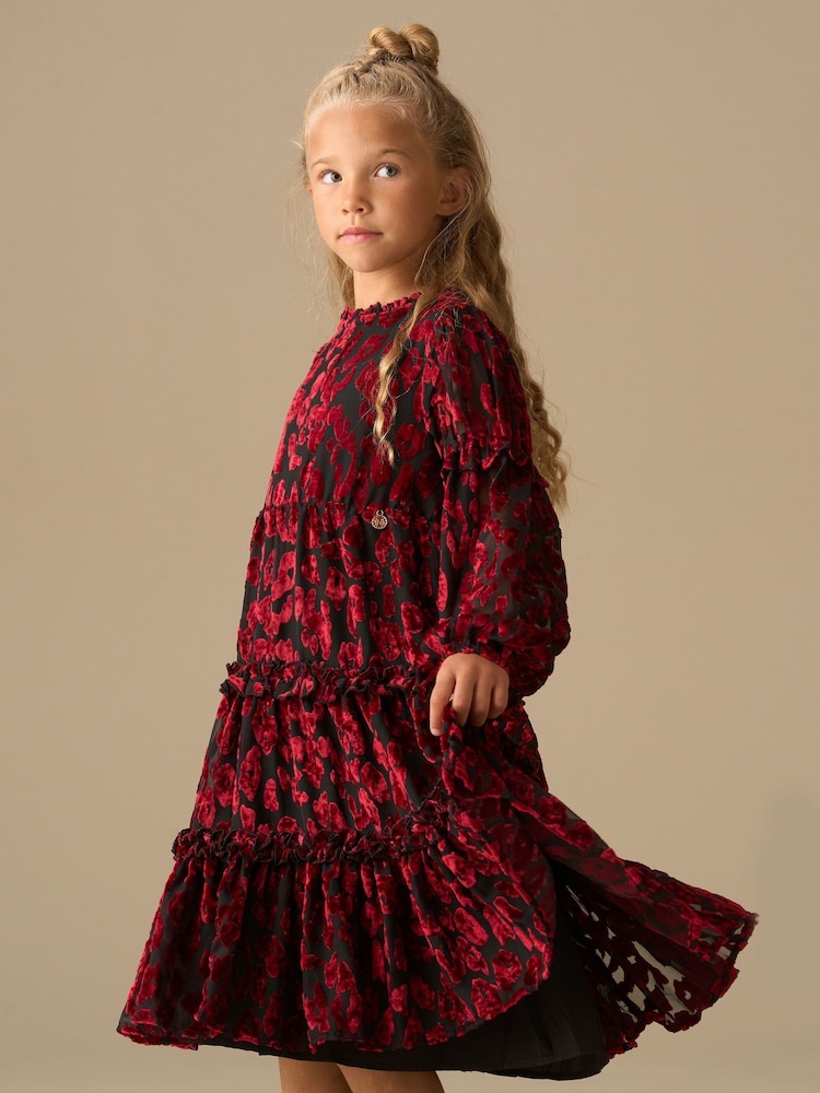 Angel & Rocket Red Poppy Devore Velvet Tiered Dress - Image 2 of 8