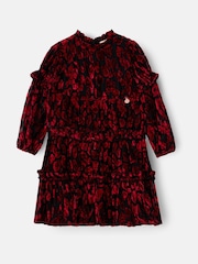 Angel & Rocket Red Poppy Devore Velvet Tiered Dress - Image 6 of 8