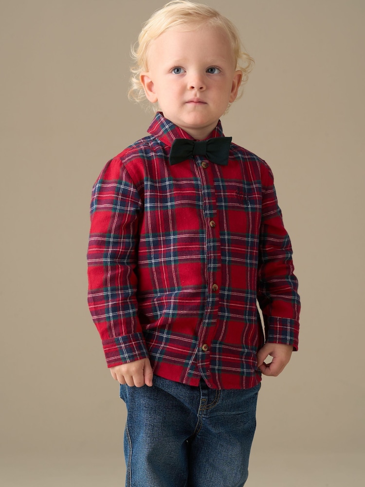 Angel & Rocket Red Camden Brushed Shirt With Bow Tie - Image 1 of 7 Angel & Rocket Red Camden Brushed Shirt With Bow Tie - Image 1 of 7