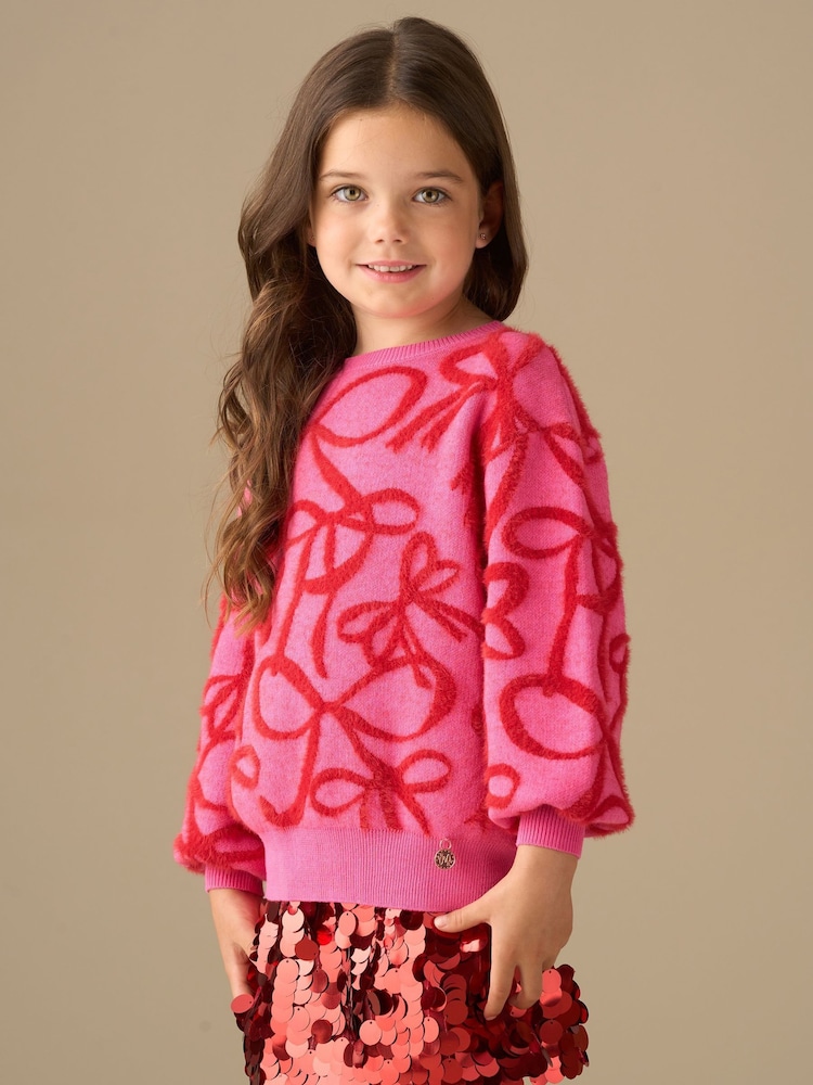Angel & Rocket Pink Livia Bow Eyelash Jumper - Image 1 of 8 Angel & Rocket Pink Livia Bow Eyelash Jumper - Image 1 of 8