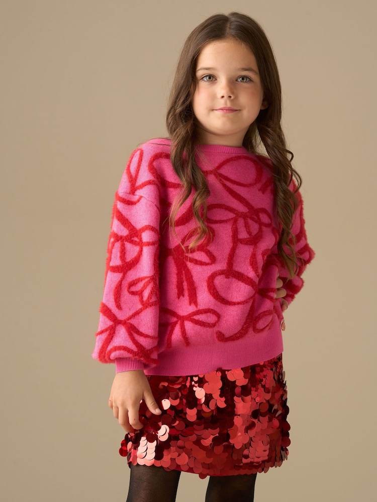 Angel & Rocket Pink Livia Bow Eyelash Jumper - Image 2 of 8 Angel & Rocket Pink Livia Bow Eyelash Jumper - Image 2 of 8