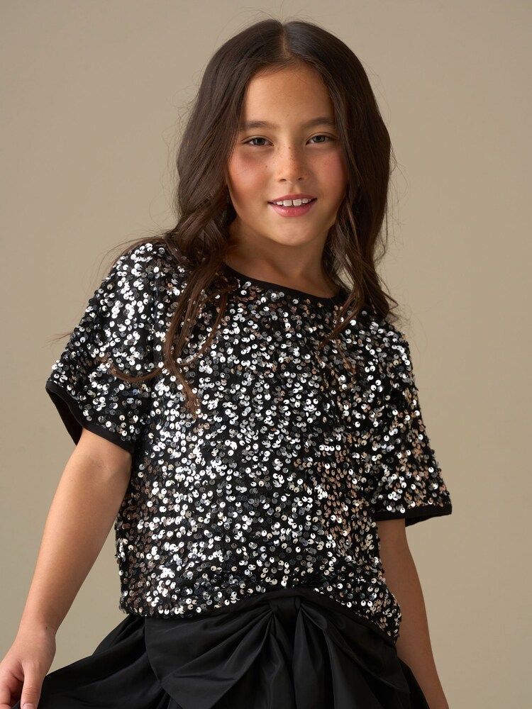 Angel & Rocket Silver Leona Black Sequin Top - Image 1 of 8