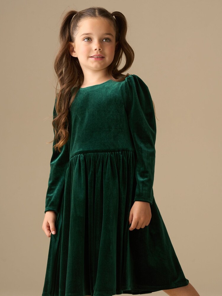 Angel & Rocket Green Grace Velvet Bow Back Dress - Image 1 of 8 Angel & Rocket Green Grace Velvet Bow Back Dress - Image 1 of 8