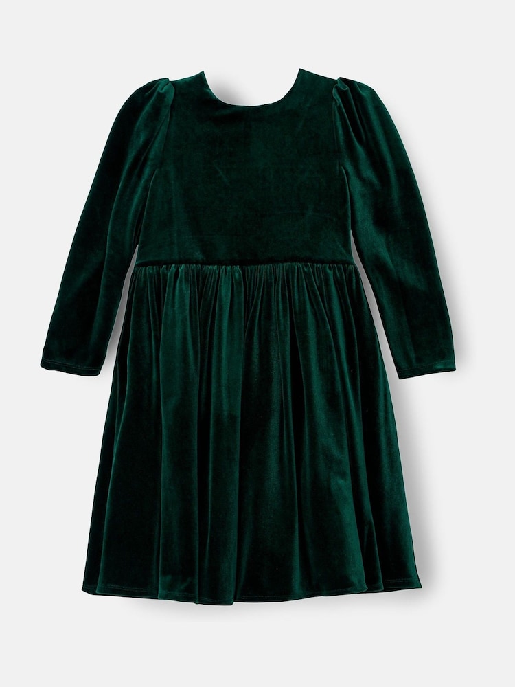 Girls Angel & Rocket Green Grace Velvet Bow Back Dress 5 Years